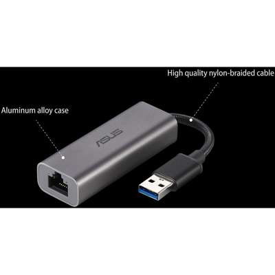 Asus Network USB-C2500 USB Type-A 2.5G Base-T Ethernet Adapter with backward