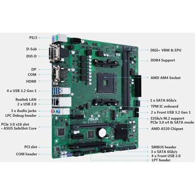 Asus MB Pro A520M-C II CSM AMD AM4 RYZEN5000 4000 3000 A520 DDR4 HDMI DP MATX