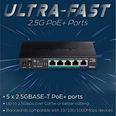 TRENDnet 5-Port Unmanaged 2.5G PoE+ Switch