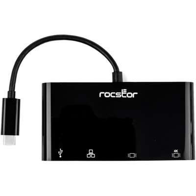 Rocstor USB-C Multiport Adapter - Black HDMI 4K/ VGA/Gbe/USB 3.0PORT Female