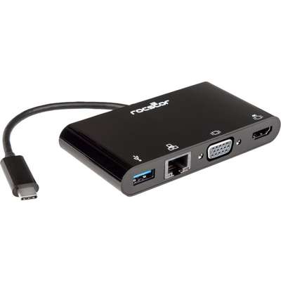 Rocstor USB-C Multiport Adapter - Black HDMI 4K/ VGA/Gbe/USB 3.0PORT Female