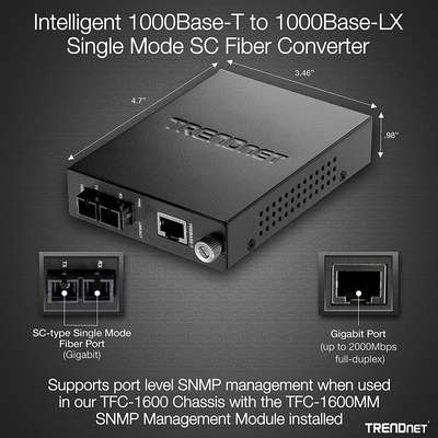 TRENDnet 1000Base-T to 1000Base-LX Single Mode Fiber Converter (20KM)
