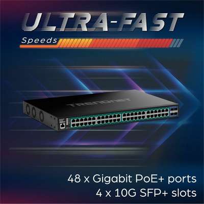 TRENDnet 52-Port Gigabit Web Smart PoE+ Switch with 10G SFP+ Slots