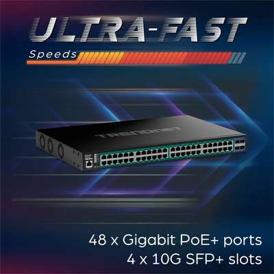 TRENDnet 52-Port Gigabit Web Smart 740W PoE+ Switch with 10G SFP+ Slots