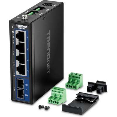 TRENDnet 5-Port Hardened Industrial Gigabit DIN-Rail Switch with Multi-Mode SC Port
