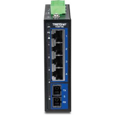 TRENDnet 5-Port Hardened Industrial Gigabit DIN-Rail Switch with Multi-Mode SC Port
