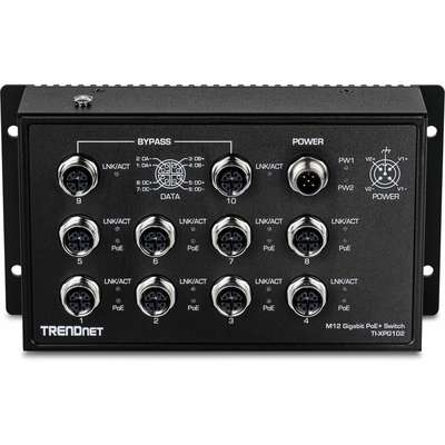 TRENDnet 10-Port Industrial EN 50155 M12 Gigabit PoE+ Railway Switch