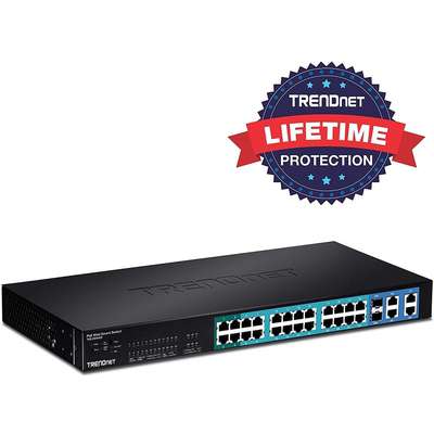 TRENDnet 24-Port 10/100Mbps Web Smart PoE Switch with 4 Gigabit Ports and 2 Mini-GBIC Slots