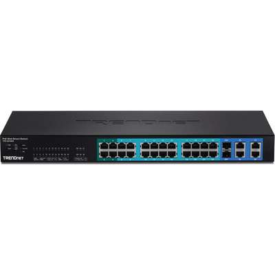 TRENDnet 24-Port 10/100Mbps Web Smart PoE Switch with 4 Gigabit Ports and 2 Mini-GBIC Slots