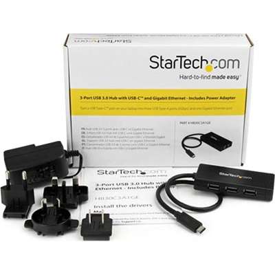 StarTech.com 3 Port USB C Hub with Ethernet - USB 3.0 - with Power Adapter