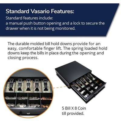 APG Cash Drawer Vasario 16X16 Black Manual 5 Bill x 5 Coin Till