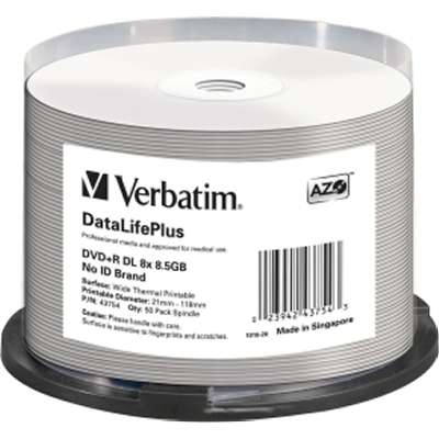 Verbatim DVD+R DL 8.5GB 8x DataLifePlus White Thermal/HUB Printable - 50-pack