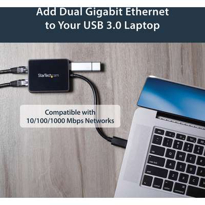 StarTech.com USB 3.0 Dual Gigabit Ethernet Adapter NIC with  USB Port