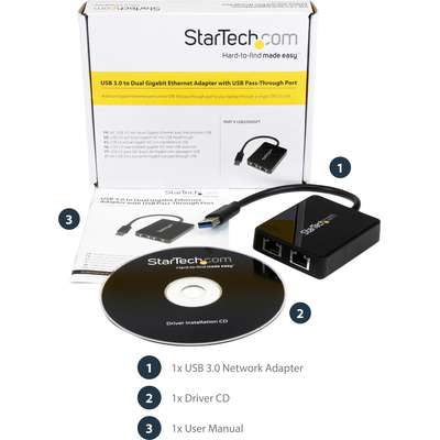 StarTech.com USB 3.0 Dual Gigabit Ethernet Adapter NIC with  USB Port