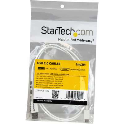 StarTech.com White Micro USB Cable - A to Micro B - Micro USB Charger