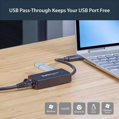 StarTech.com USB 3 Gigabit Ethernet Adapter NIC with  USB Port - Black