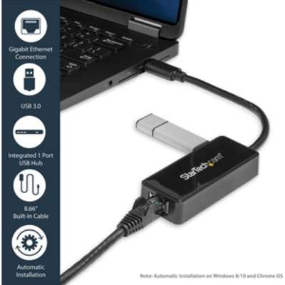 StarTech.com USB 3 Gigabit Ethernet Adapter NIC with  USB Port - Black