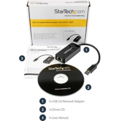 StarTech.com USB 3 Gigabit Ethernet Adapter NIC with  USB Port - Black