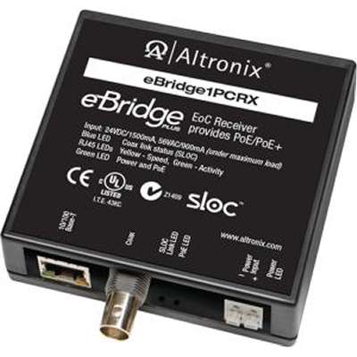 Altronix Ebridge Plus-Ethernet/PoE or PoE+ Over Coax Receiver Module. Supports IP Video/Data