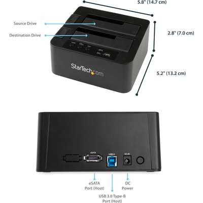 StarTech.com USB 3.0 / eSATA 2.5/3.5 SATA Hard Disk Drive/SSD Duplicator Dock Cloner