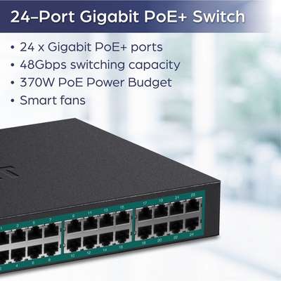 TRENDnet 24-Port GREENnet Gigabit PoE+ Switch (370W)