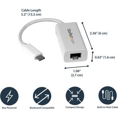 StarTech.com USB C to Gigabit Ethernet Adapter - USB 3.1 Gen 1 - White