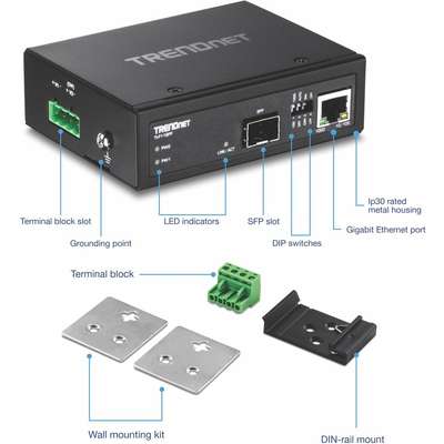 TRENDnet Hardened Industrial 100/1000Base-T to SFP Media Converter