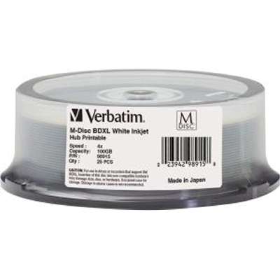 Verbatim 25-pack M-Disc BDXL 4x 100GB Inkjet Hub Printable Spindle