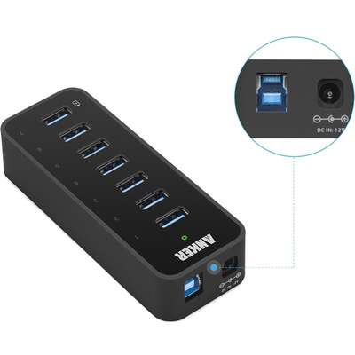 Anker USB 3.0 Hub 7 USB 3.0 Ports Vertical Black