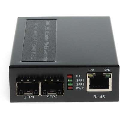 AddOn 1GBS 1 RJ-45 to 2 SFP Port Power Over Ethernet Media Converter