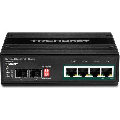 TRENDnet 6-Port hardened Industrial Gigabit PoE+ Switch /w 2 SFP