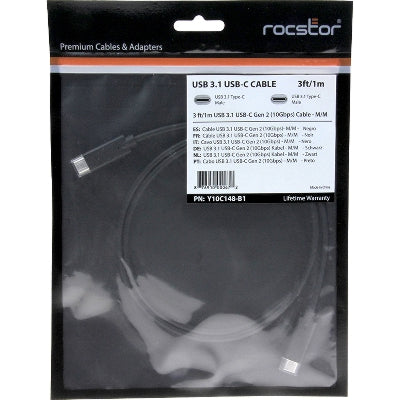 Rocstor 3FT/1M USB-C to USB-C Cable M/M USB 3.1 GEN2 10GB Black