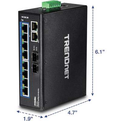 TRENDnet 10-Port Hardened Industrial Gigabit DIN-Rail Switch