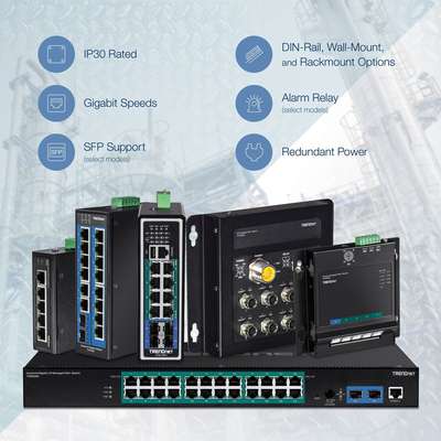 TRENDnet 10-Port Hardened Industrial Gigabit PoE+ DIN-Rail Switch