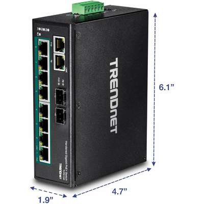 TRENDnet 10-Port Hardened Industrial Gigabit PoE+ DIN-Rail Switch