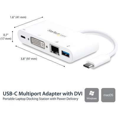 StarTech.com USB C Multiport Adapter - DVI-D/PD 3.0/GbE/USB-A - Mini Dock