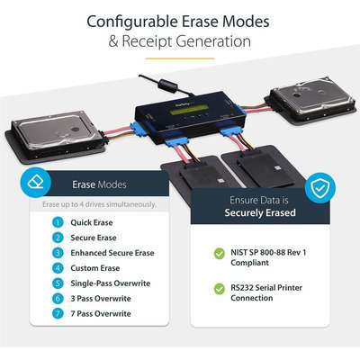 StarTech.com 4 Bay Secure Hard Drive Eraser - 2.5"/3.5" SATA SSD/Hard Disk Drive - TAA