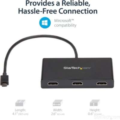 StarTech.com 3-Port Multi Monitor Adapter - USB-C to HDMI Video - MST Hub