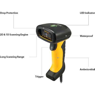 Adesso Antimicrobial & Waterproof 2D Barcode Scanner