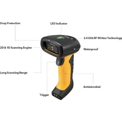 Adesso 2.4GHz RF Wireless Antimicrobial & Waterproof 2D Barcode Scanner