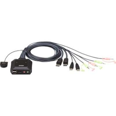 ATEN 2 Port USB DP Cable KVM Switch with Remote Port Selector