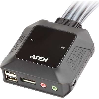 ATEN 2 Port USB DP Cable KVM Switch with Remote Port Selector