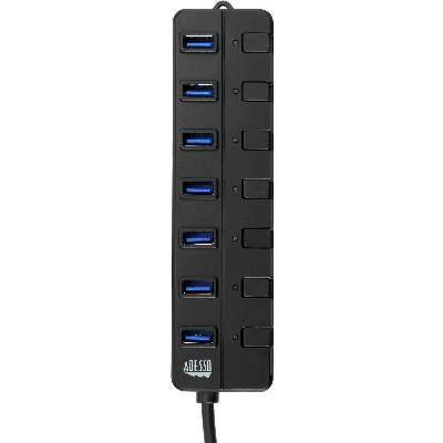 Adesso 7-Port USB 3.0 Hub with Individual Power Switch & Power Adapter