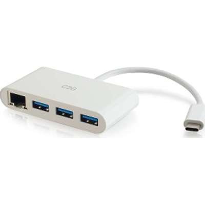 C2G USB-C Ethernet 3-Port USB Hub White