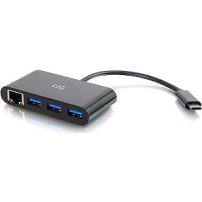 C2G USB-C to Ethernet Adapter with 3-Port USB Hub - Black