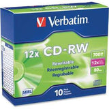 Verbatim CD-RW 700MB 4X-12X High Speed with Branded Surface - 10-pack Slim Case