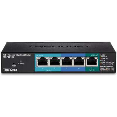 TRENDnet 5-Port Gigabit PoE+ Powered EdgeSmart Switch with PoE Pass-Through (15W)