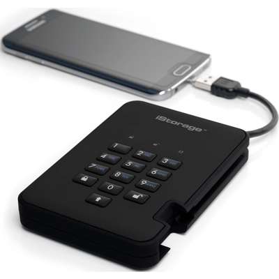 iStorage 500GB diskAshur2 USB 3.1 Secure Portable encrypted Hard Drive - Phantom Black