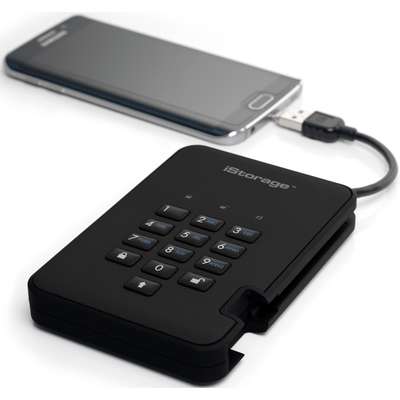 iStorage 1TB diskAshur2 USB 3.1 Secure Portable Encrypted Hard Drive - Phantom Black