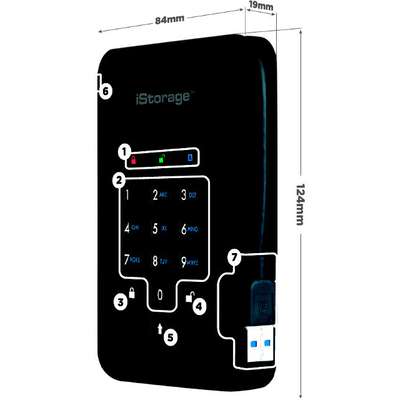 iStorage IS-DA2-256-SSD-2000-B 2TB diskAshur2 USB 3.1 Portable encrypted SSD Drive - Black